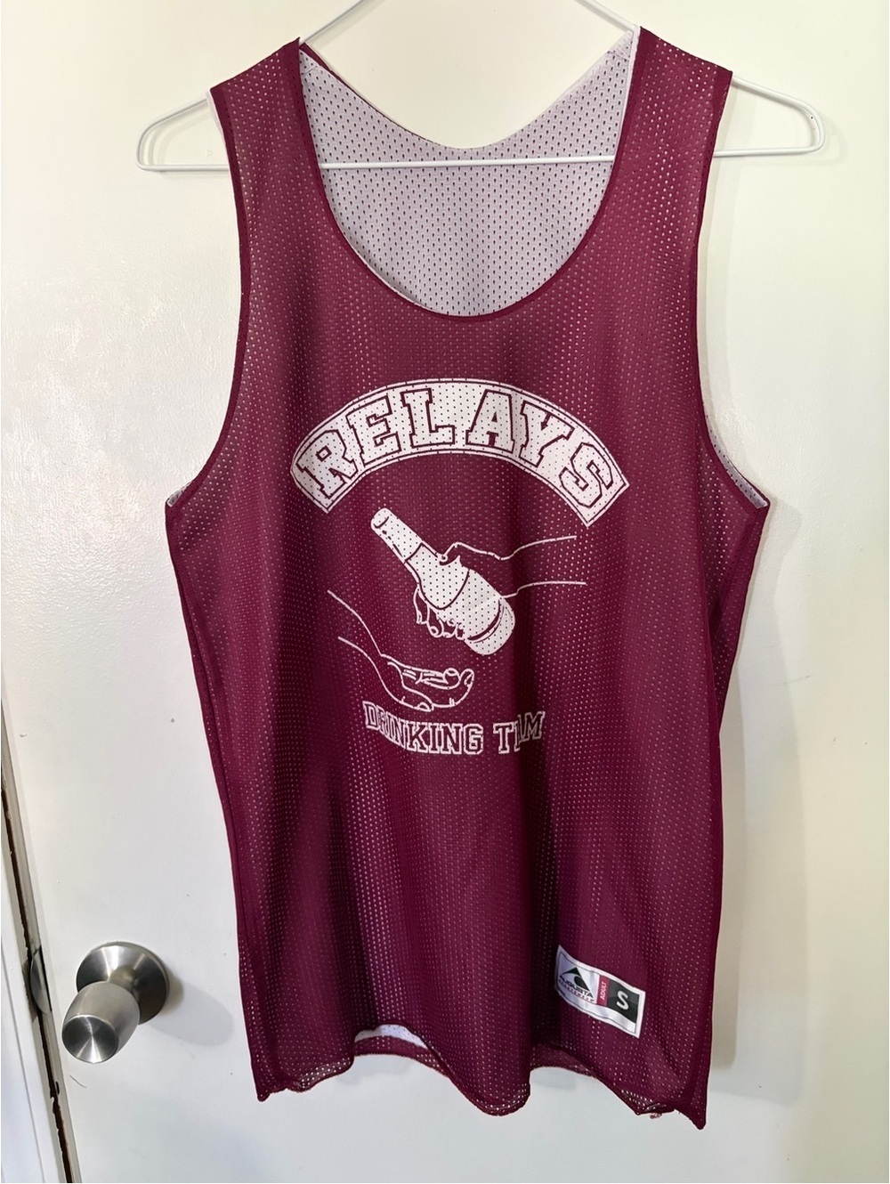 Men’s Small Relay Drinking Team #16 Maroon Mesh Tank Top Jersey Tote12